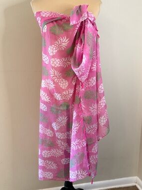 Viv & Lou pineapple large versatile scarf, sarong, cape wrap tassels 44”x72”